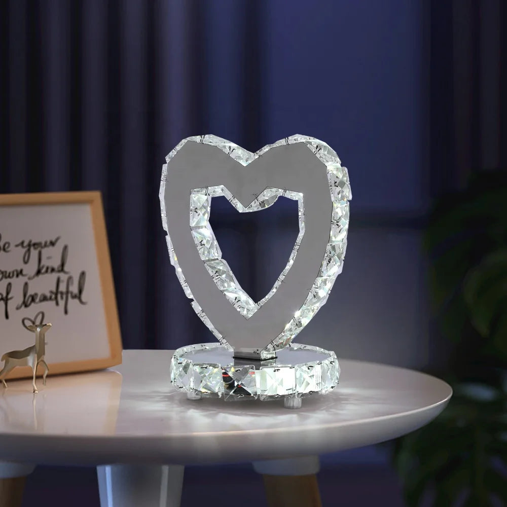 Heart Table Lamp Home Lighting Modern Chrome Table Light Crystal Table
