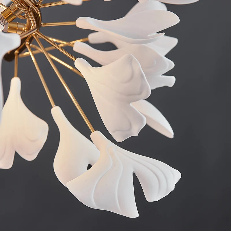 Modern Light Copper Ceramic Ginkgo Customizable Chandelier Luxury