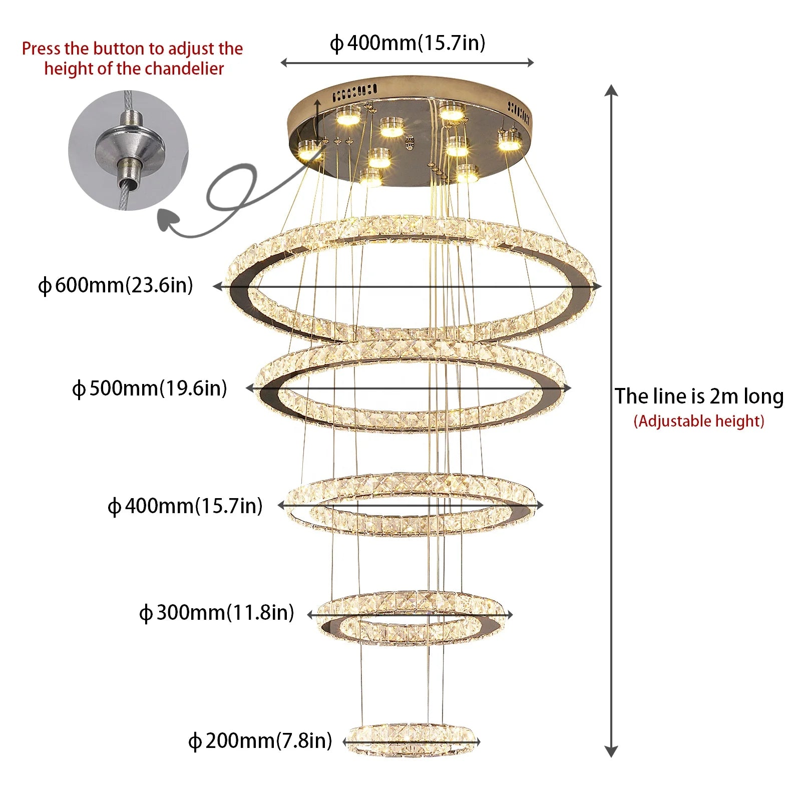 Changeable Luxury Modern Staircase High Ceiling Crystal Chandelier For