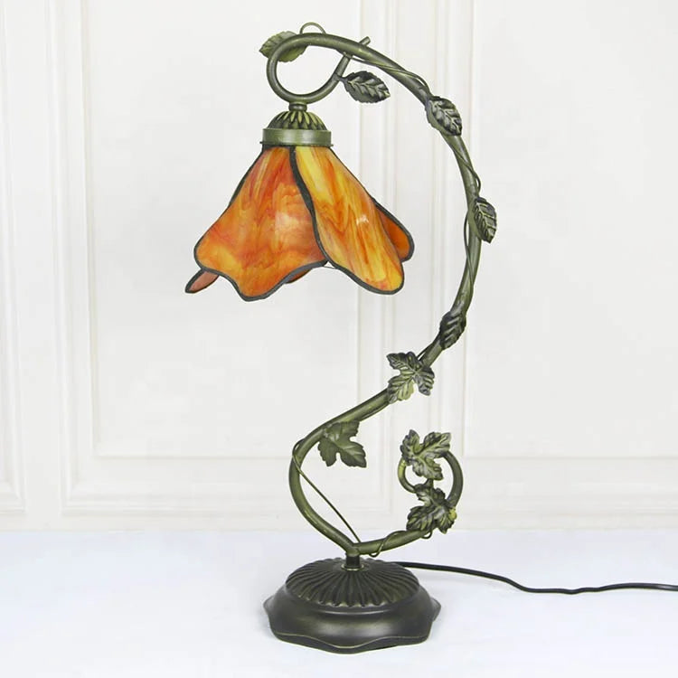 Stained Glass Reading Lamp Table Light Yellow Floral Shape