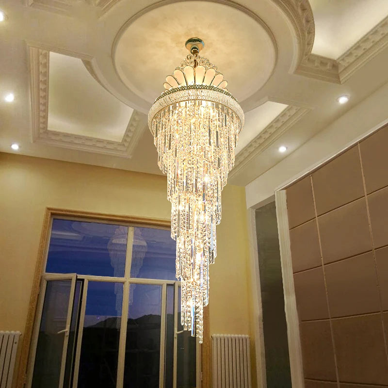 Spiral Design Large Crystal Chandelier Gold Chrome Hall Chandeliers