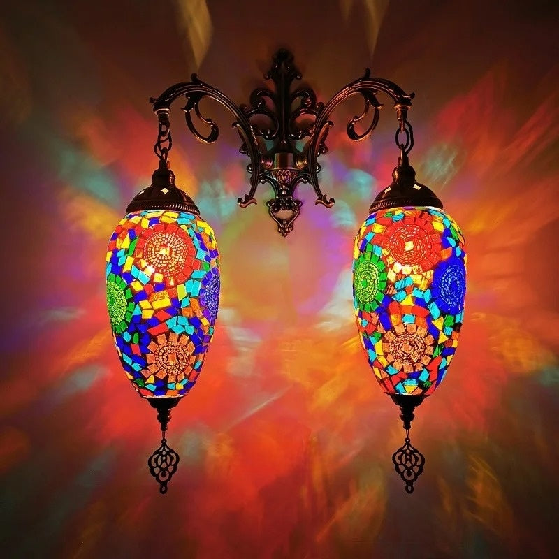 2 Heads Turkish Mosaic Wall Lamps Handmade Luminaria Applique Murale