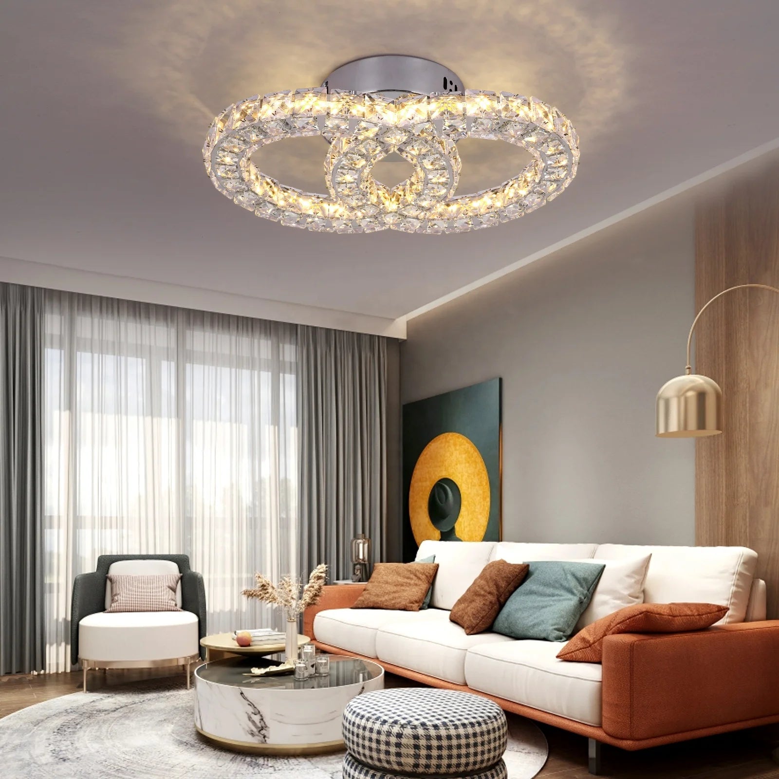 58W Warm White Changeable Light Modern LED Crystal Ceiling Lamp Lights