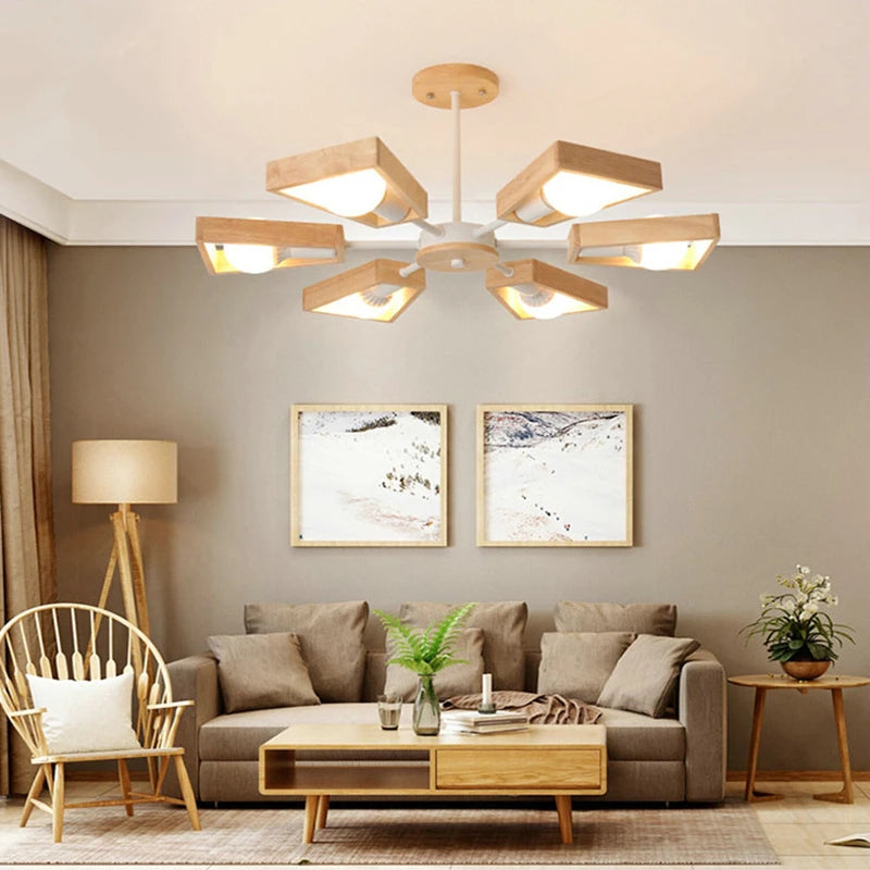 3/5/6/8 Lights E27 Windmill Wooden Chandelier Lighting For Living Room