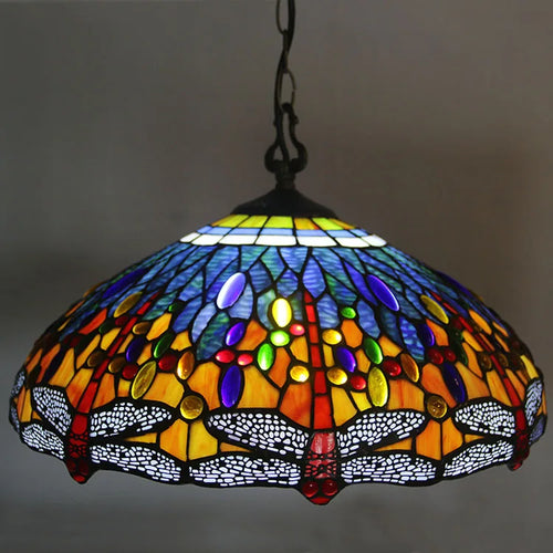 Tiffany Style 2 Light Dragonfly Pendant Lamp - 18" Wide