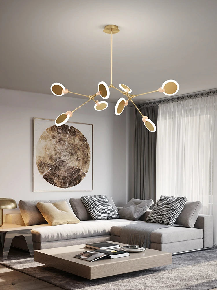 All copper wooden chandeliers post modern light luxury living room