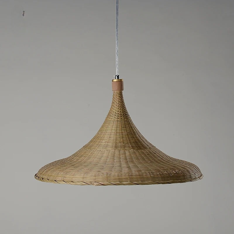 Delicate Art Bamboo Wicker Rattan Cap Pendant Light Fixture Vintage
