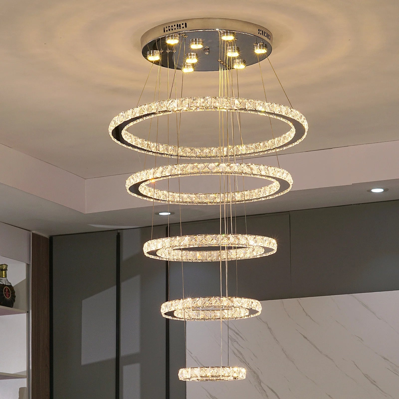 5 7 Ring DIY Modern Luxury K9 Villa Pendant Lighting Crystal Round