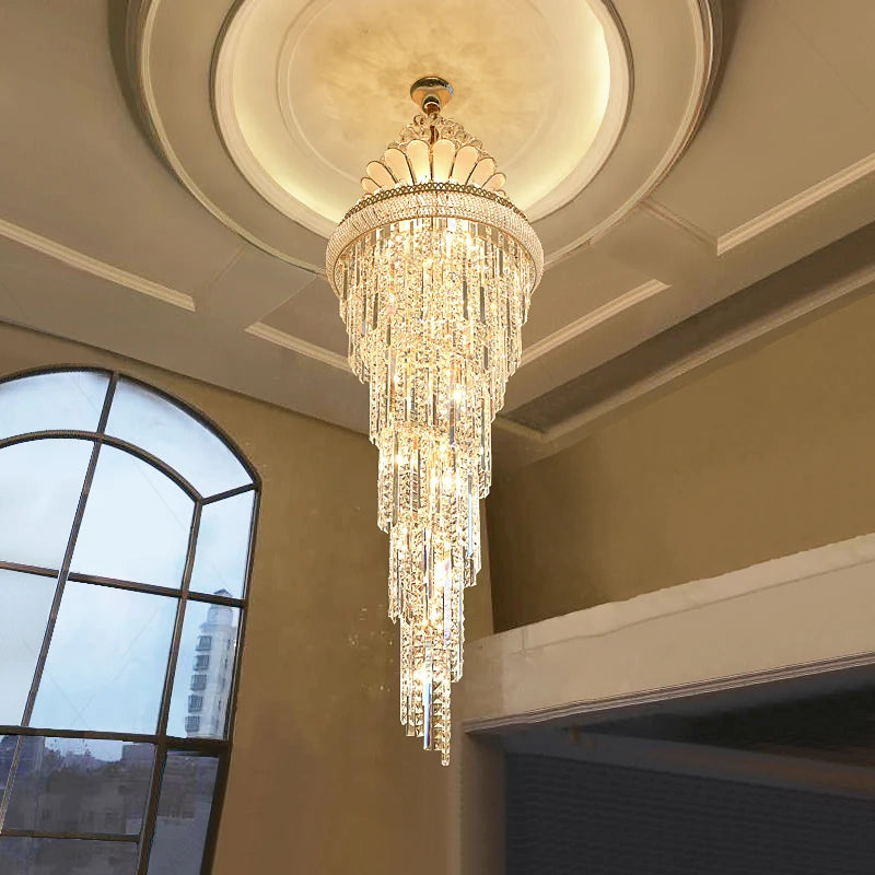 Spiral Design Large Crystal Chandelier Gold Chrome Hall Chandeliers