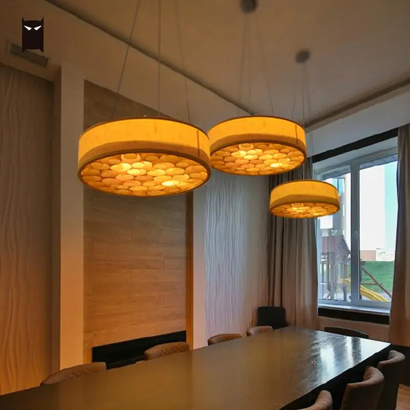 56cm Bamboo Round Honeycomb Pendant Light Fixture Handmade