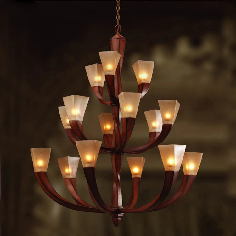 Hotel lobby Big red wood lamp chandelier project lighting LED e27