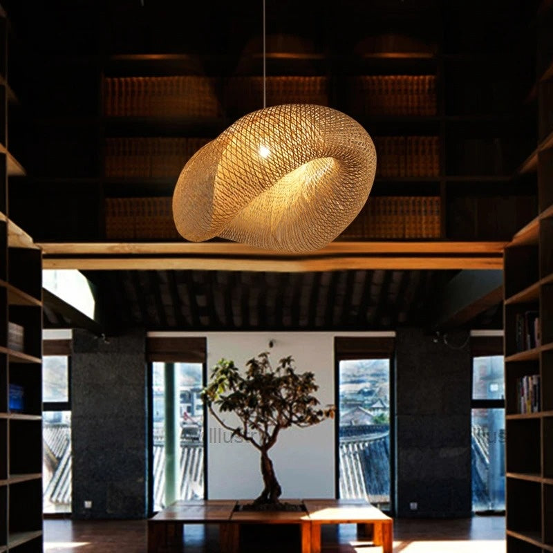 Bamboo pendant lamp post modern design bicorn hanging