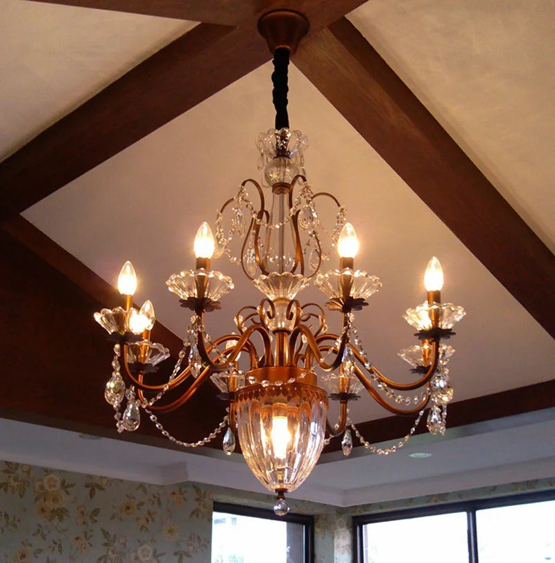 Rustic American style Crystal lighting loft lustre hanging iron lamp