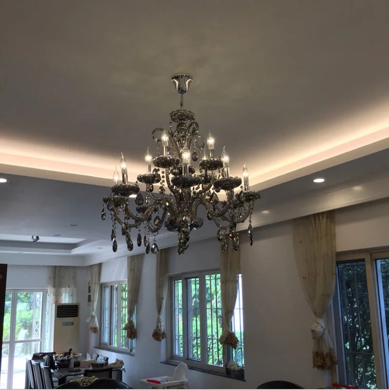 Home LED Smoke chandelier lustres lampe post modern black grey crystal