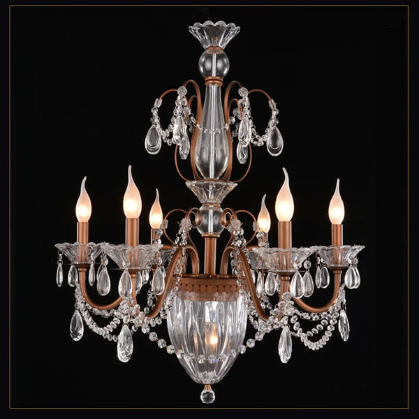 Rustic American style Crystal lighting loft lustre hanging iron lamp