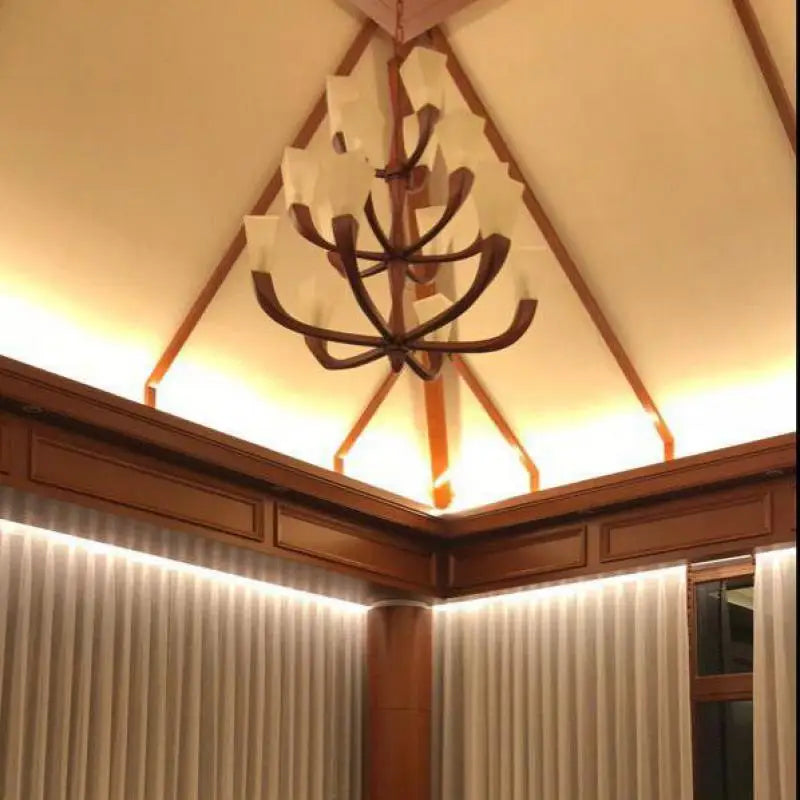 Hotel lobby Big red wood lamp chandelier project lighting LED e27