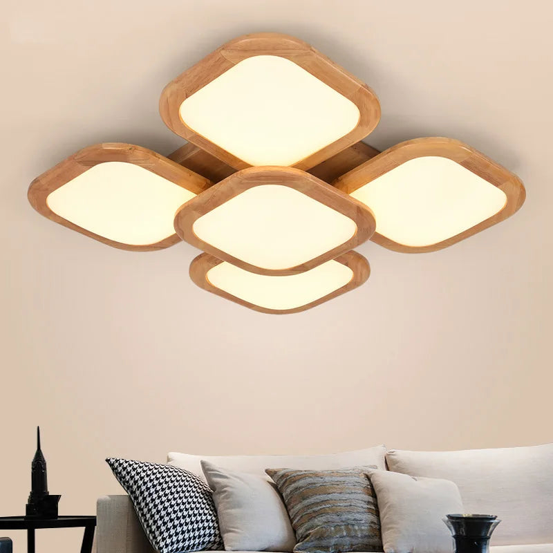 Nordic log square living room ceiling lights modern oak creative