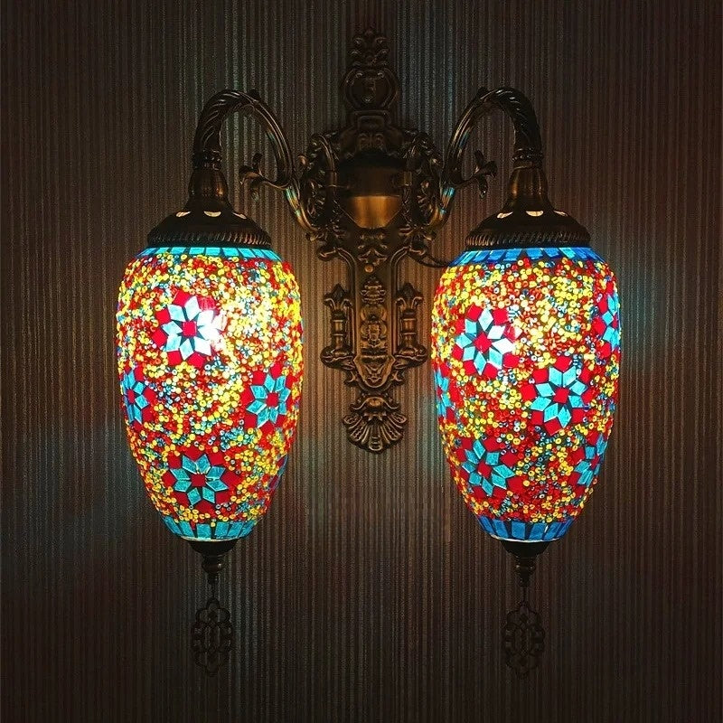 2 Heads Turkish Mosaic Wall Lamps Handmade Luminaria Applique Murale