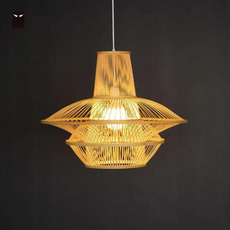 60x48cm Big Bamboo Wicker Rattan Bloom Pendant Light Fixture Nordic