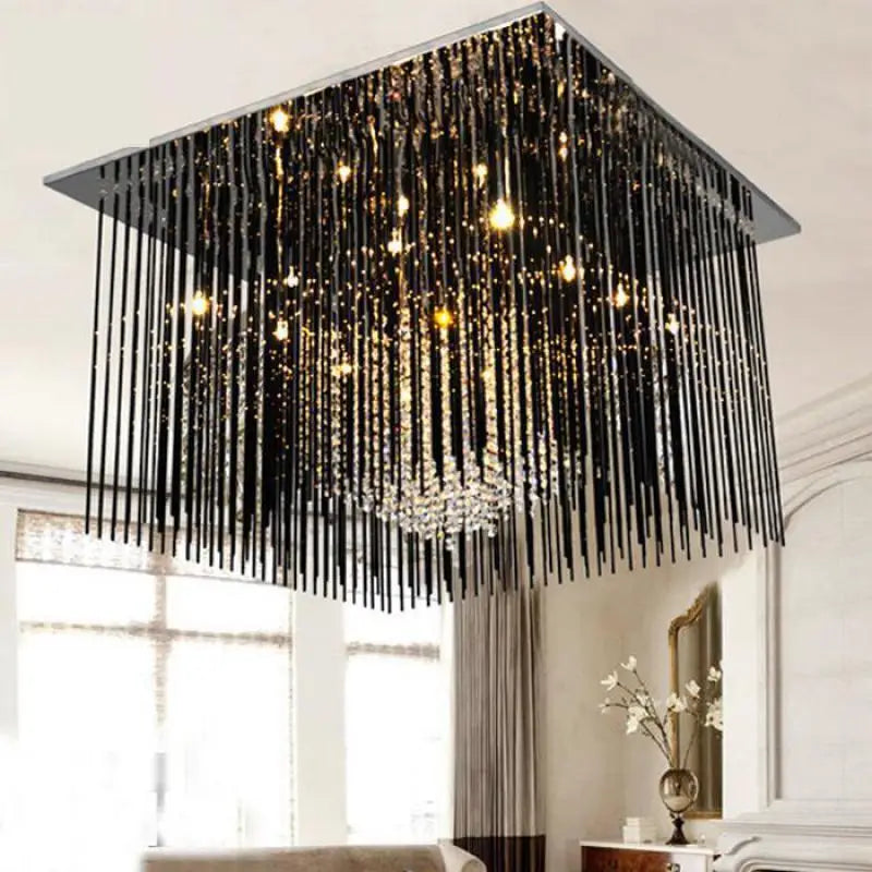 Vintage G4 Led Black glass Rod ceiling lamp for Dining Room spuare led