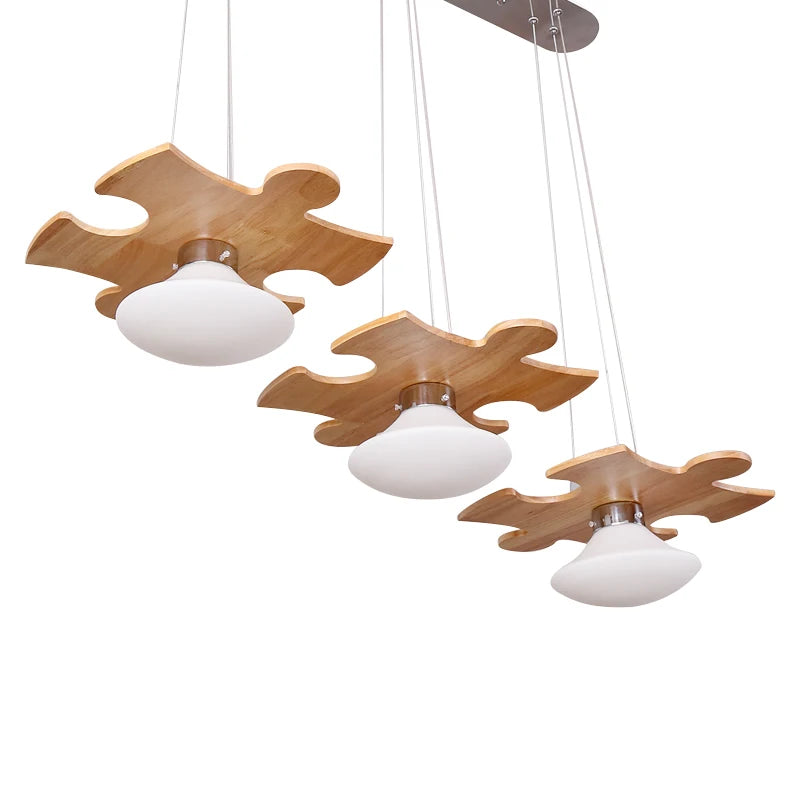 Nordic Puzzle Shape LED 3 Lights loft pendant light Oak Wood Retro