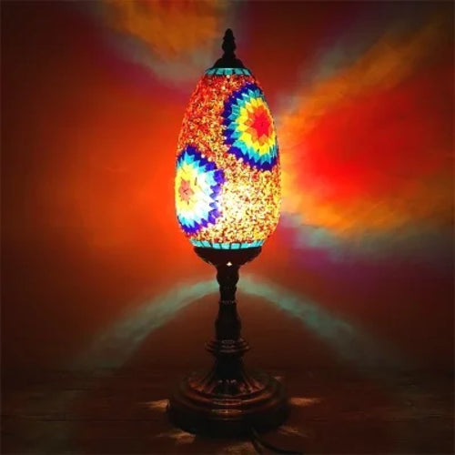 Oval Turkish Mosaic Table Lamp Vintage Art Deco Handcrafted Lamparas