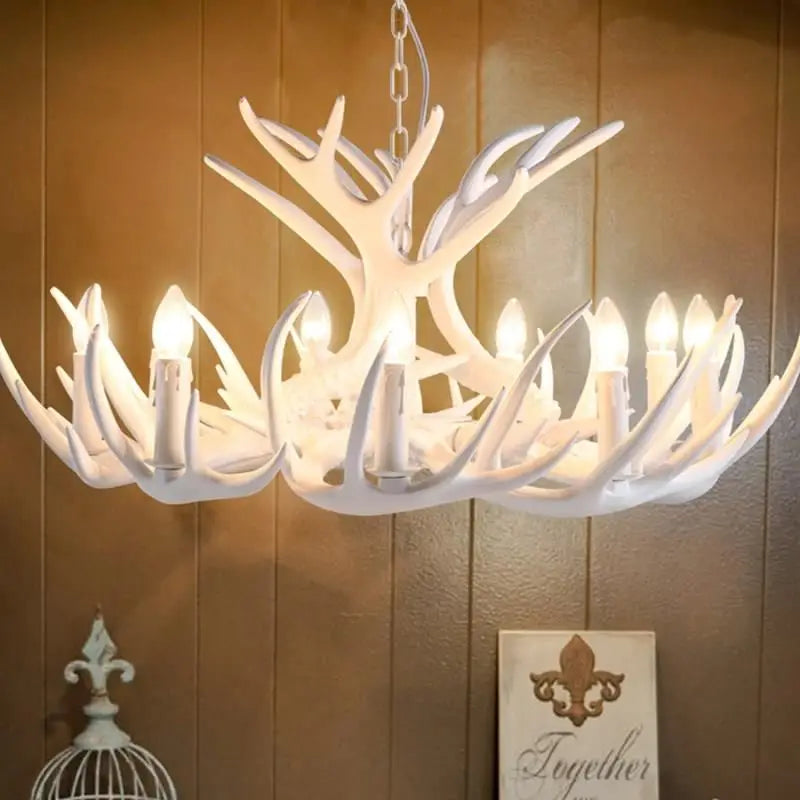 White resin antler chandelier Bar Kitchen Restaurant Kitchen horn deer