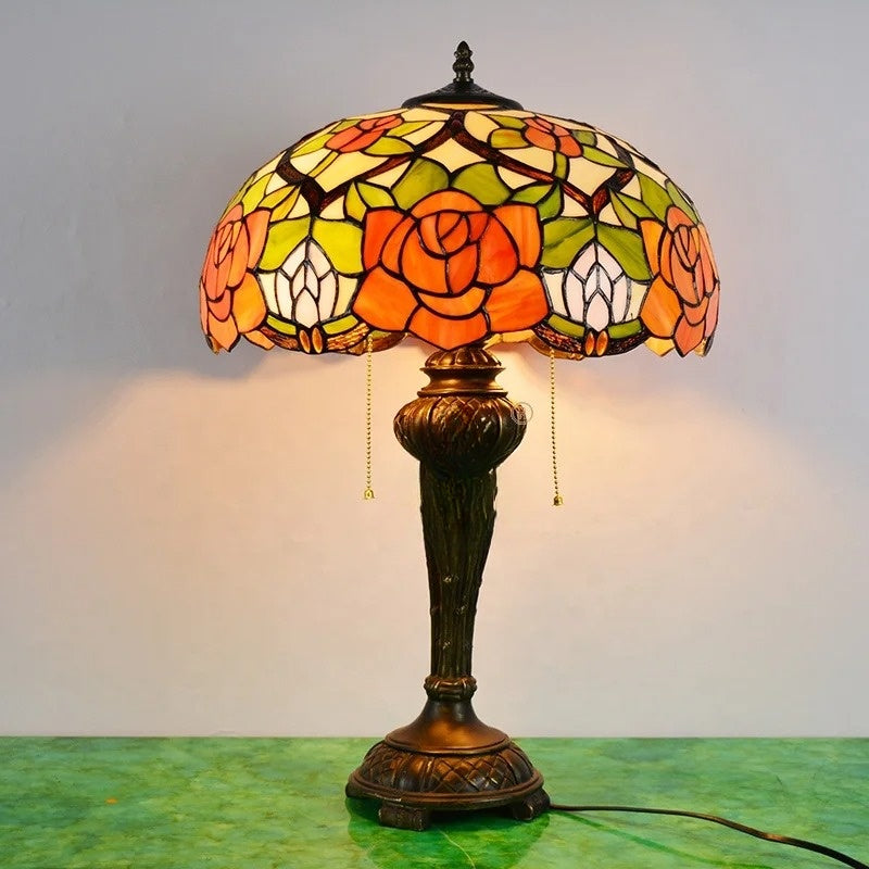 Antique Tiffany Table Lamp Handcrafted 16" Shade Lamps Art