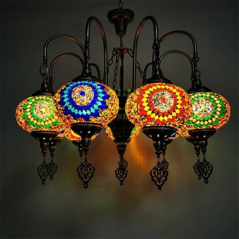 7/9 heads big size Turkish mosaic chandelier Lamp vintage art deco