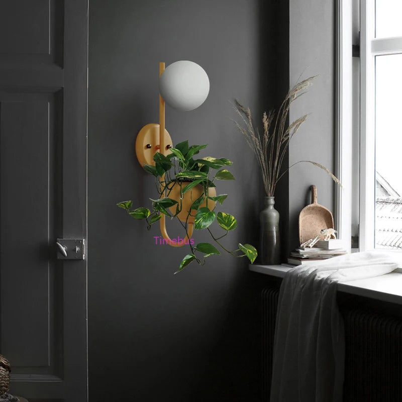 Modern Green Plant Wall Lamp Minimalist Living Room Study Bedroom