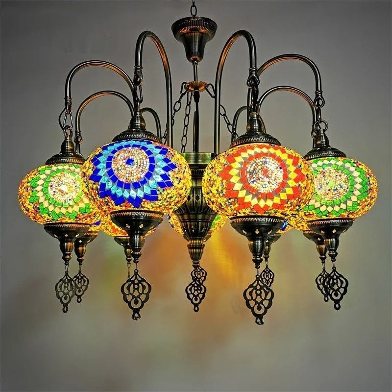 7/9 heads big size Turkish mosaic chandelier Lamp vintage art deco
