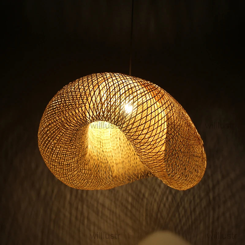 Bamboo pendant lamp post modern design bicorn hanging