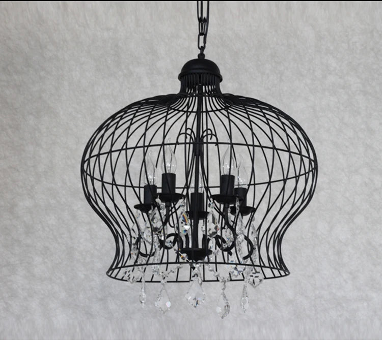 Retro Vintage Black Rust Wrought Iron Cage Chandeliers E14 Big French