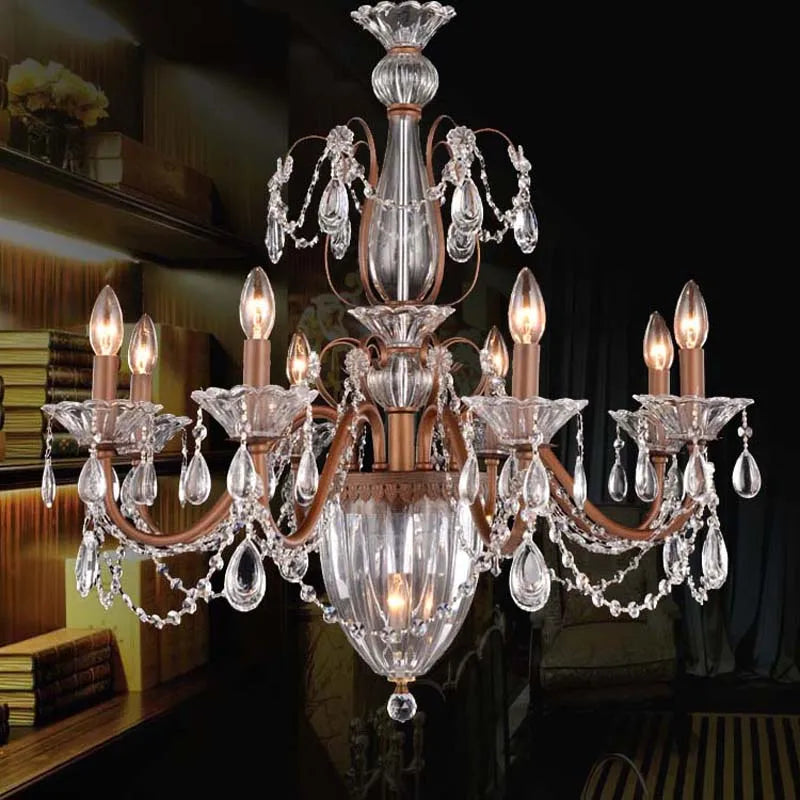 Rustic American style Crystal lighting loft lustre hanging iron lamp