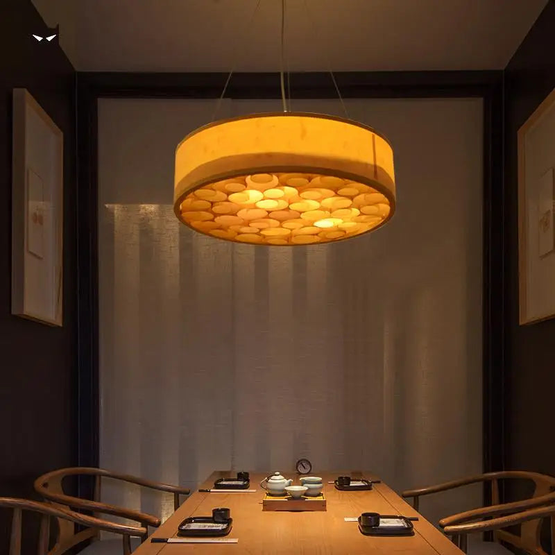 56cm Bamboo Round Honeycomb Pendant Light Fixture Handmade