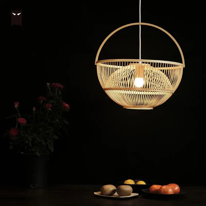 42cm Bamboo Wicker Rattan Basket Lampshade Pendant Lighting Rustic
