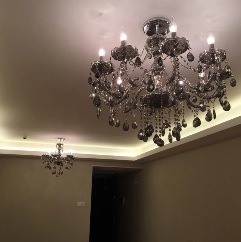 Home LED Smoke chandelier lustres lampe post modern black grey crystal