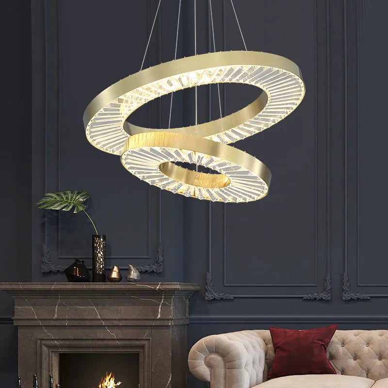 3 Rings Modern Crystal LED Chandelier Light Stainless Steel Round