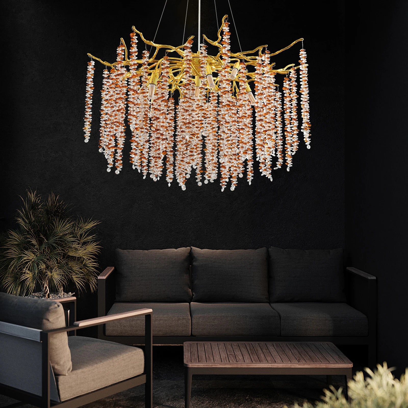 American Retro Light Luxury Tassel Pendant Lamp Branch Golden Living