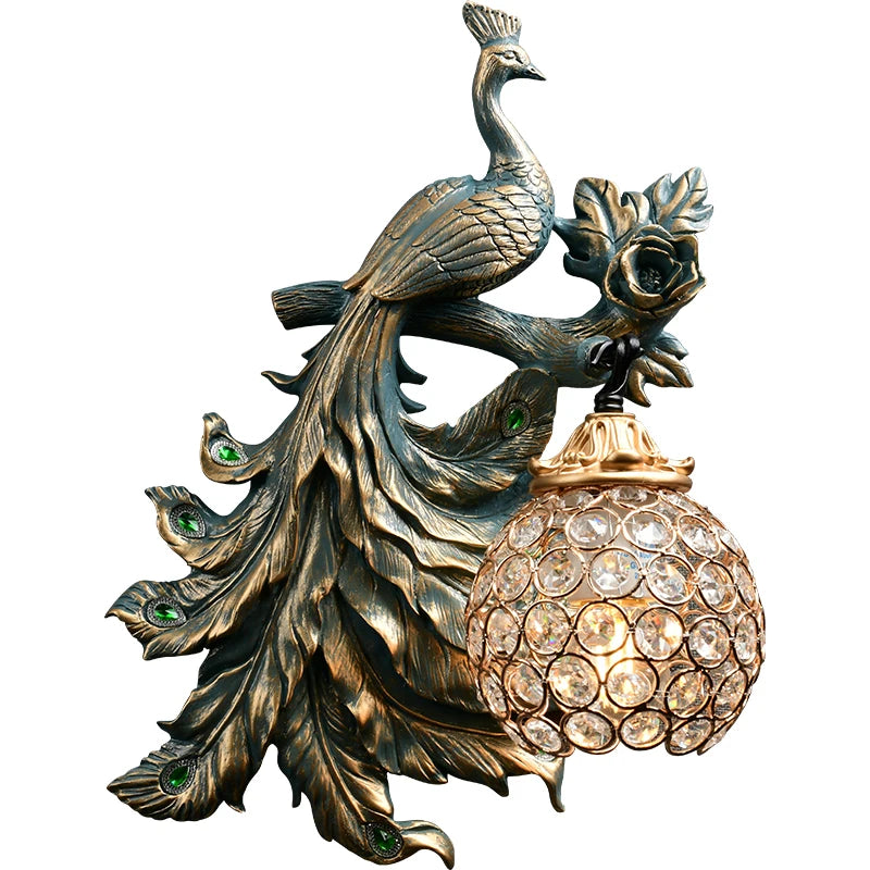 America Vintage Peacock Wall Lamp Modern Creative Resin Led Sconce for