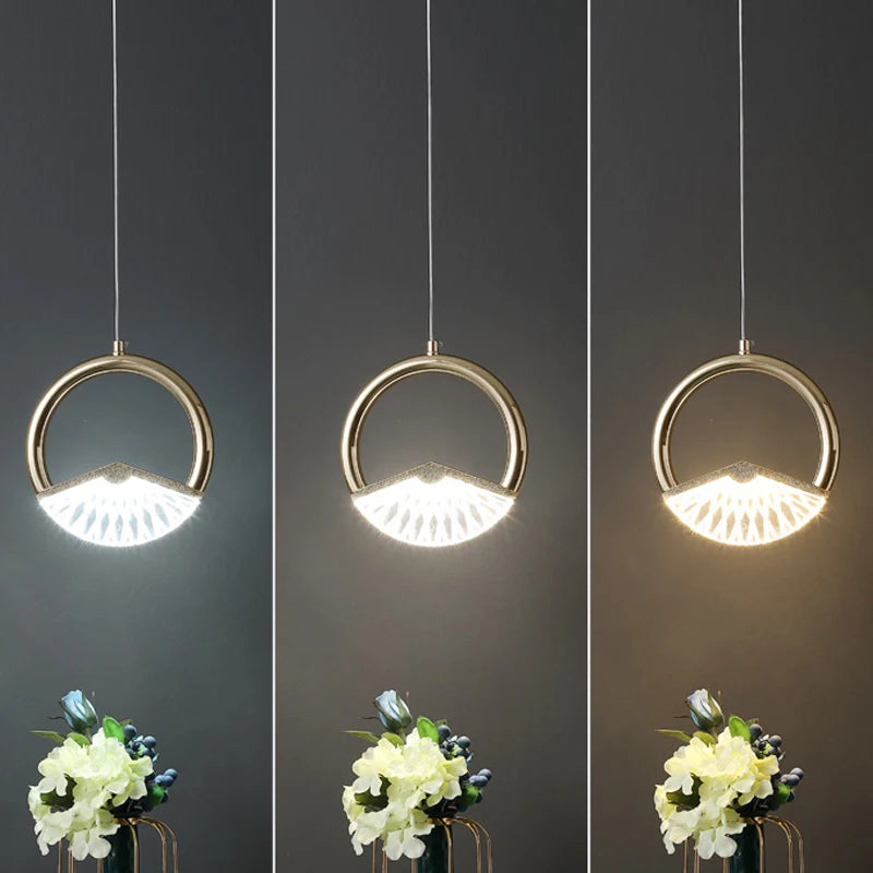 Postmodern Luxury Gold Ring Acrylic Led Pendant Lights for Kitchen