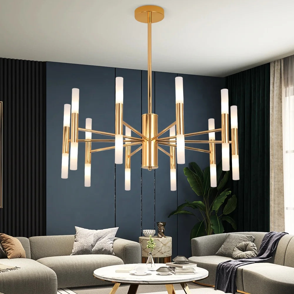 Gold 20 Tube Industrial Iron Art Pendant Light For