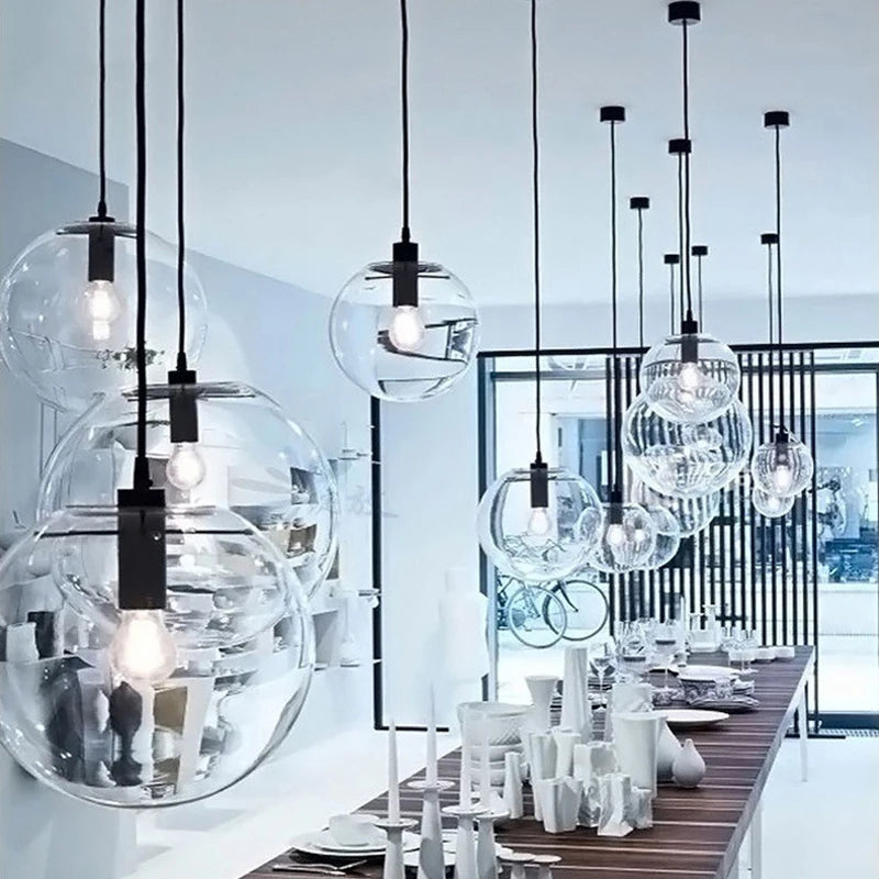 American Industrial Glass Ball Pendant Lights for Coffee Store Dining