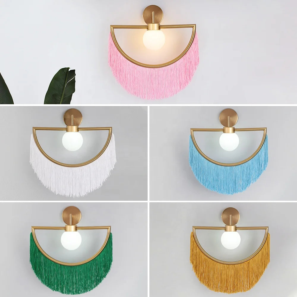 Pink Green Orange Home Indoor Hotel Bedside E27 Tassel Wall Lamp For