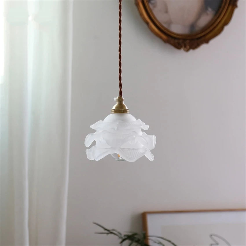 American Retro Art Flower Glass Pendant Lights Nordic Minimalist