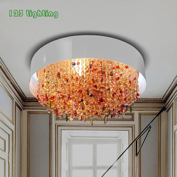 Colorful Crystal LED Ceiling Lamp Round E14 Bulb Foyer Restaurant