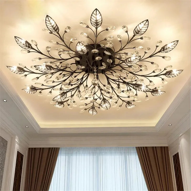 Modern LED Chandelier Lighting Decorative Flower Design Iron Crystal