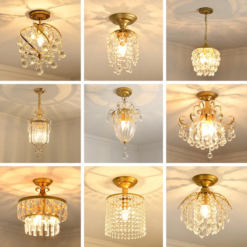 Modern Gold Crystal Small Round Ceiling Pendant Light Hanging Luxury