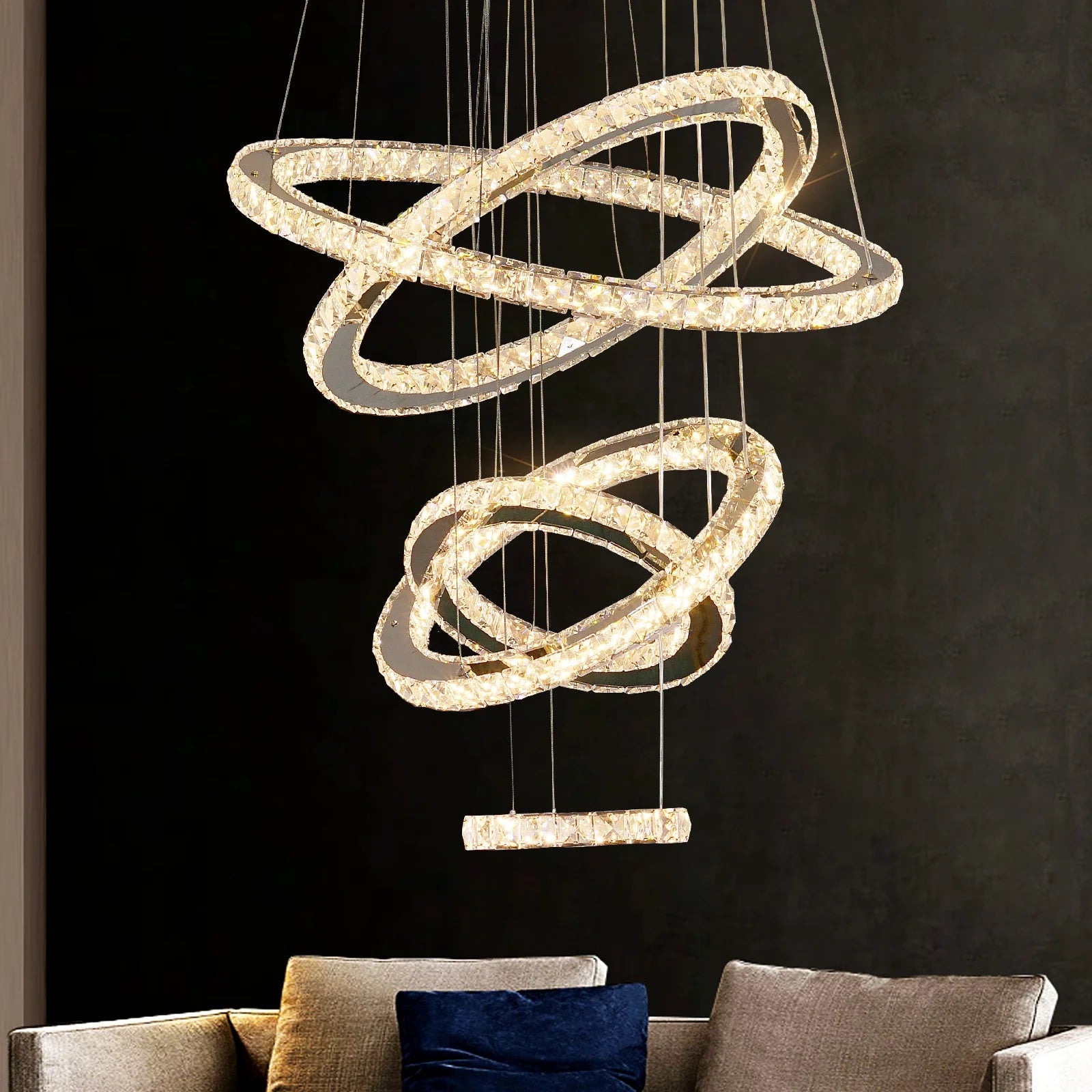 5 7 Ring DIY Modern Luxury K9 Villa Pendant Lighting Crystal Round