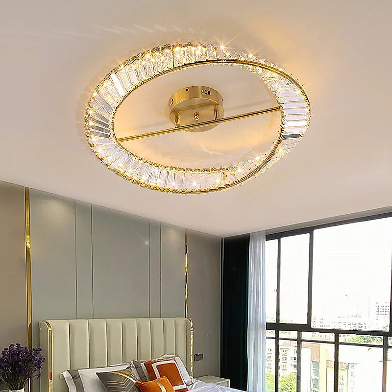 LED Gold Crystal Ceiling Light Luxury Dining Room Stainless Steel DIY